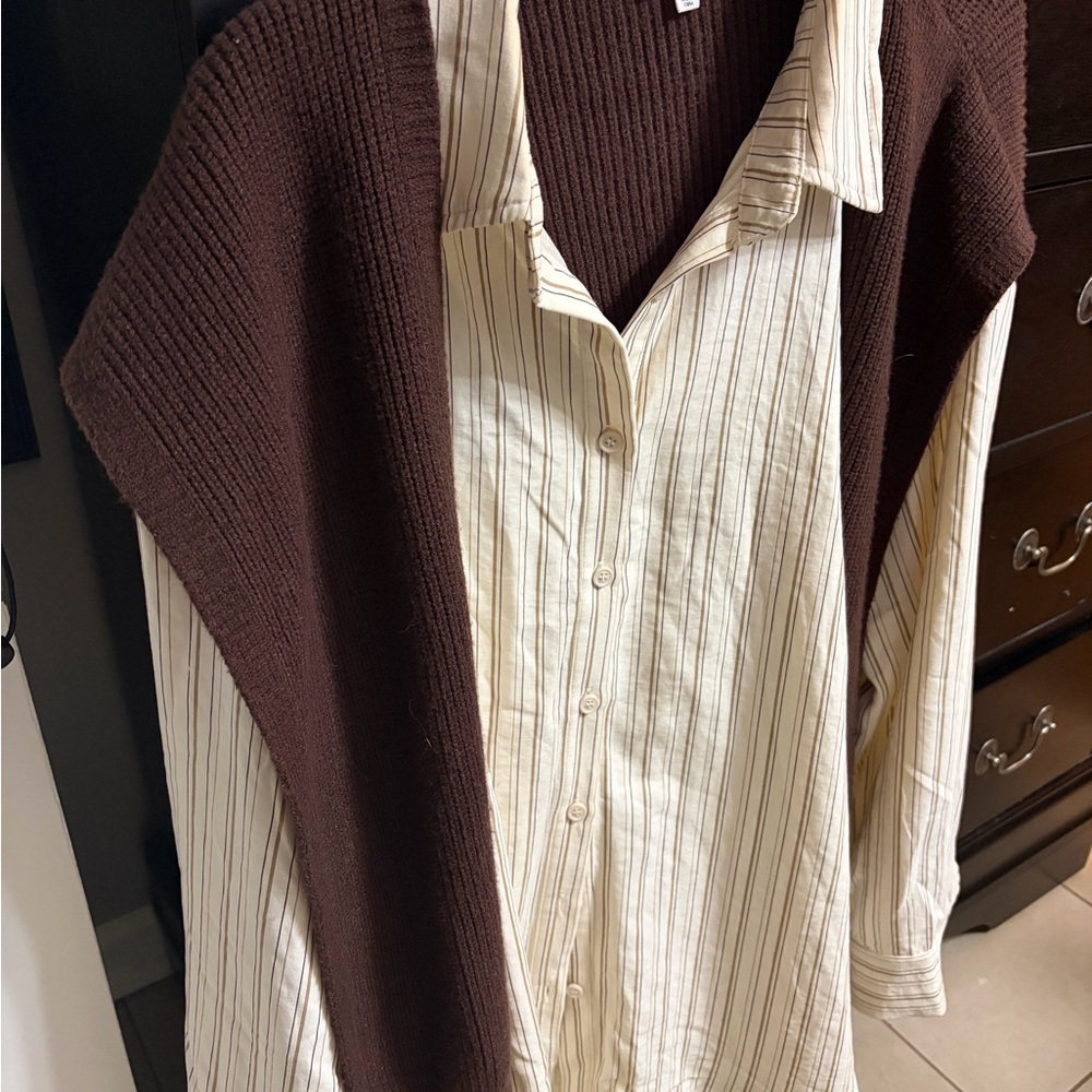 Elegant Brown and Cream Button Down Shirt - Picture 4 of 7